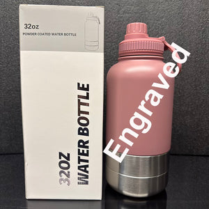 Pet 32oz Water Bottle with two integrated feeder/water bowls.