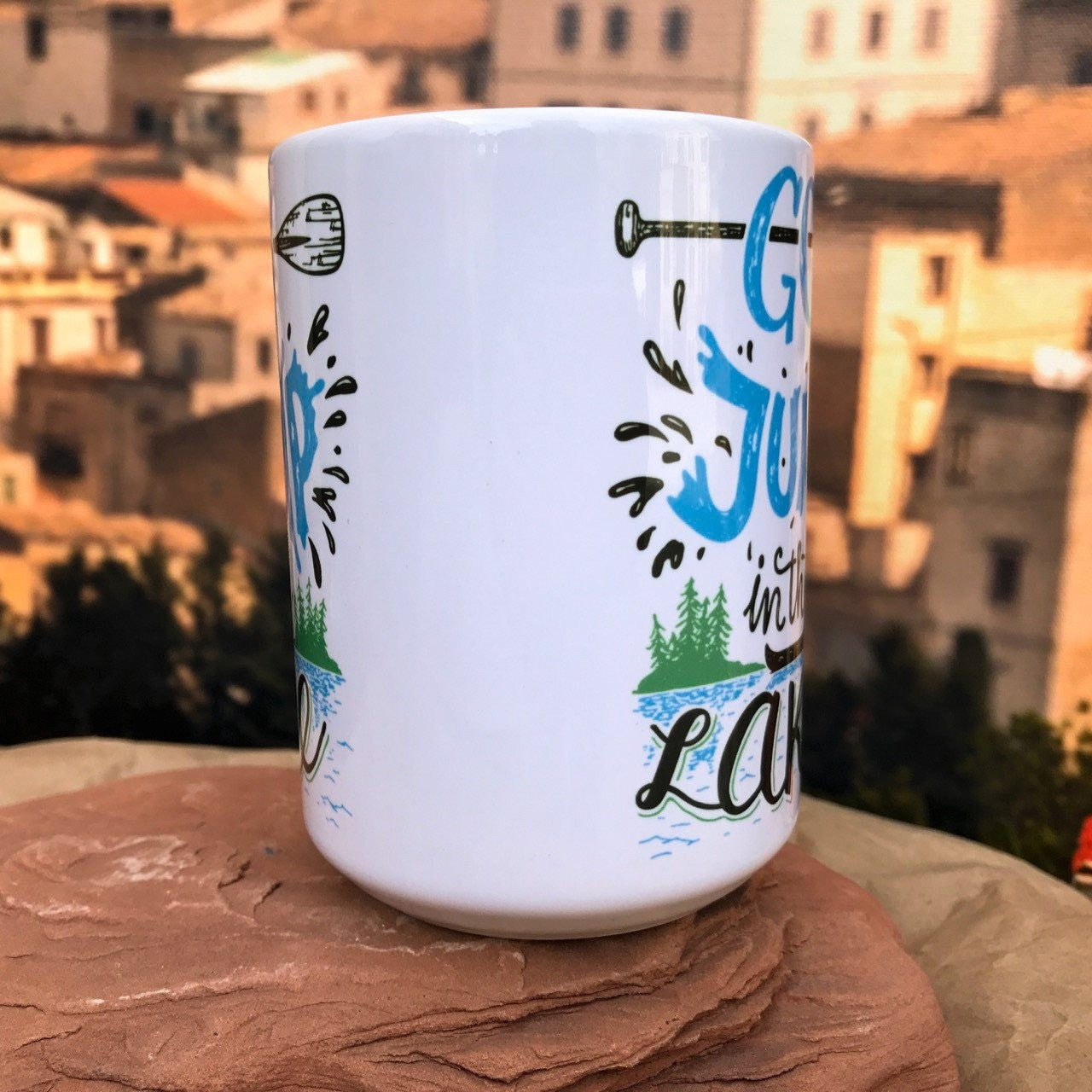 Go Jump in The Lake Ceramic Mug. Right