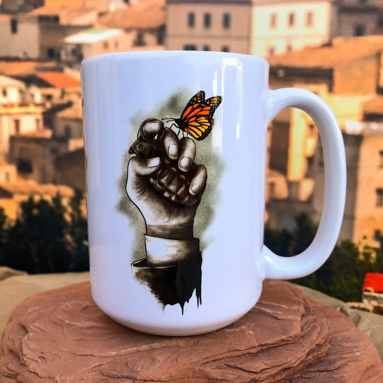 Signs Of Hope. Butterflies and Hand Grenades. Ceramic Coffee Mug
