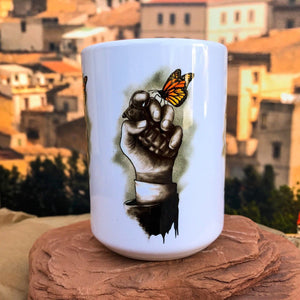 Signs Of Hope Butterflies and Grenades Mug. Front