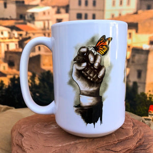 Signs Of Hope Butterflies and Grenades Mug. Right