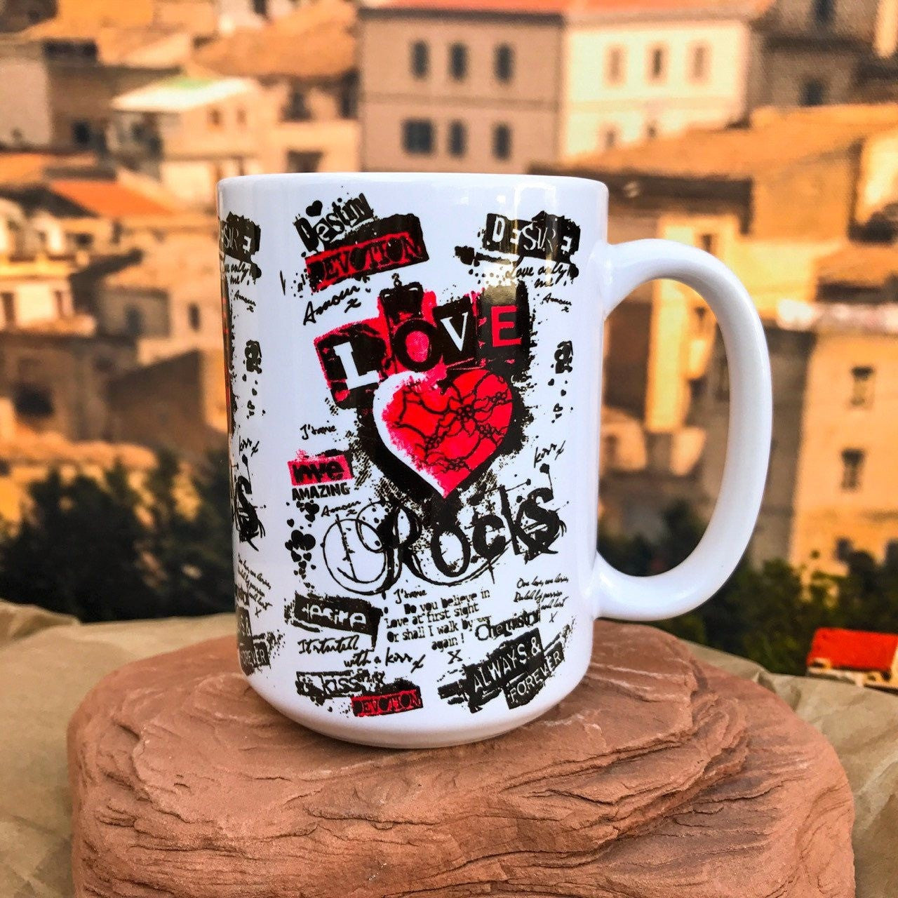 Love Rocks Ceramic Coffee Mug. Left