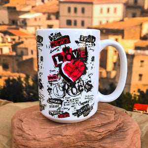 Love Rocks Ceramic Coffee Mug. Left