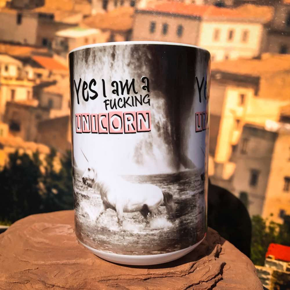 Yes, I am Fucking Unicorn Ceramic Mug. Left