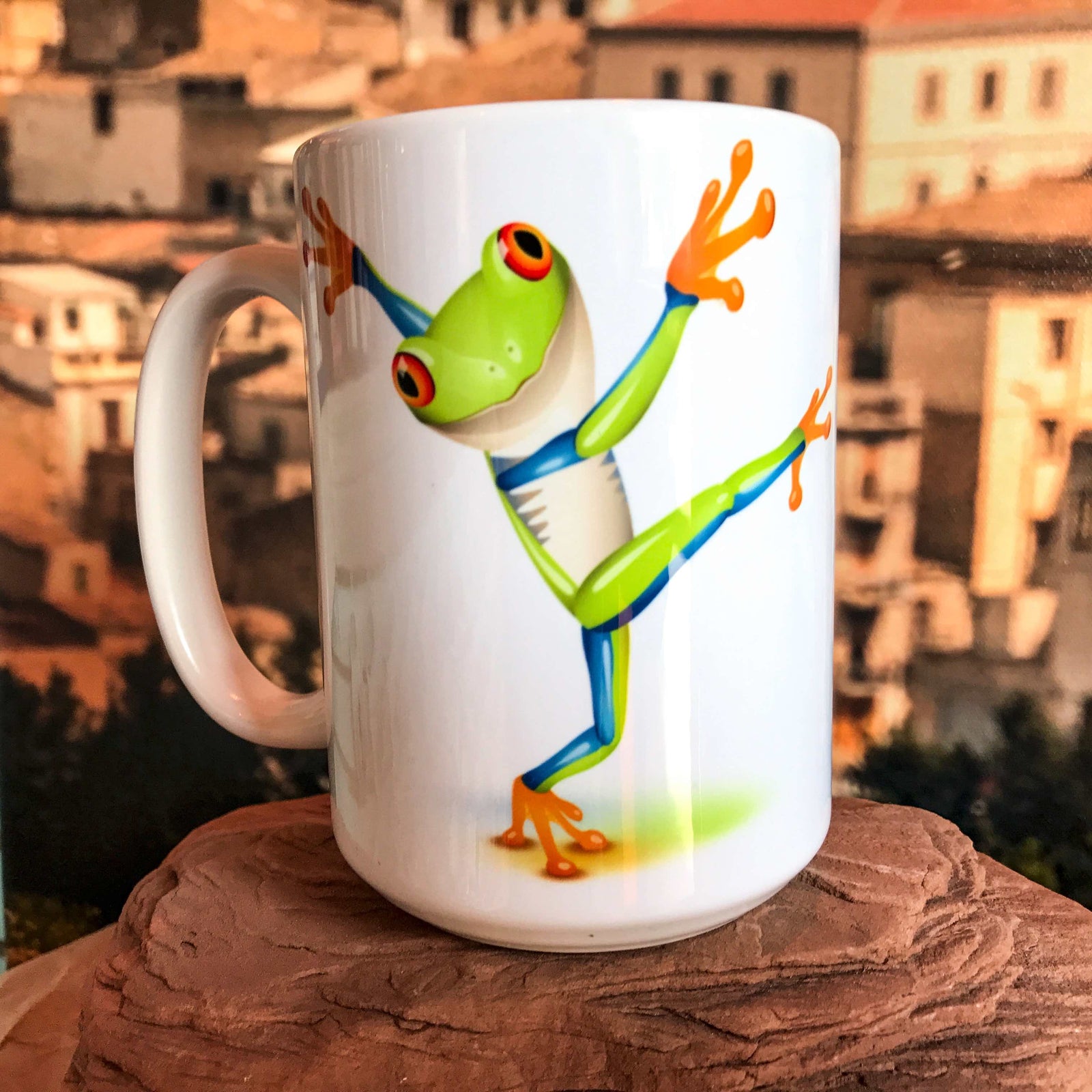 Fabulous Frog Mug -Tree Frog Coffee Mug. Left