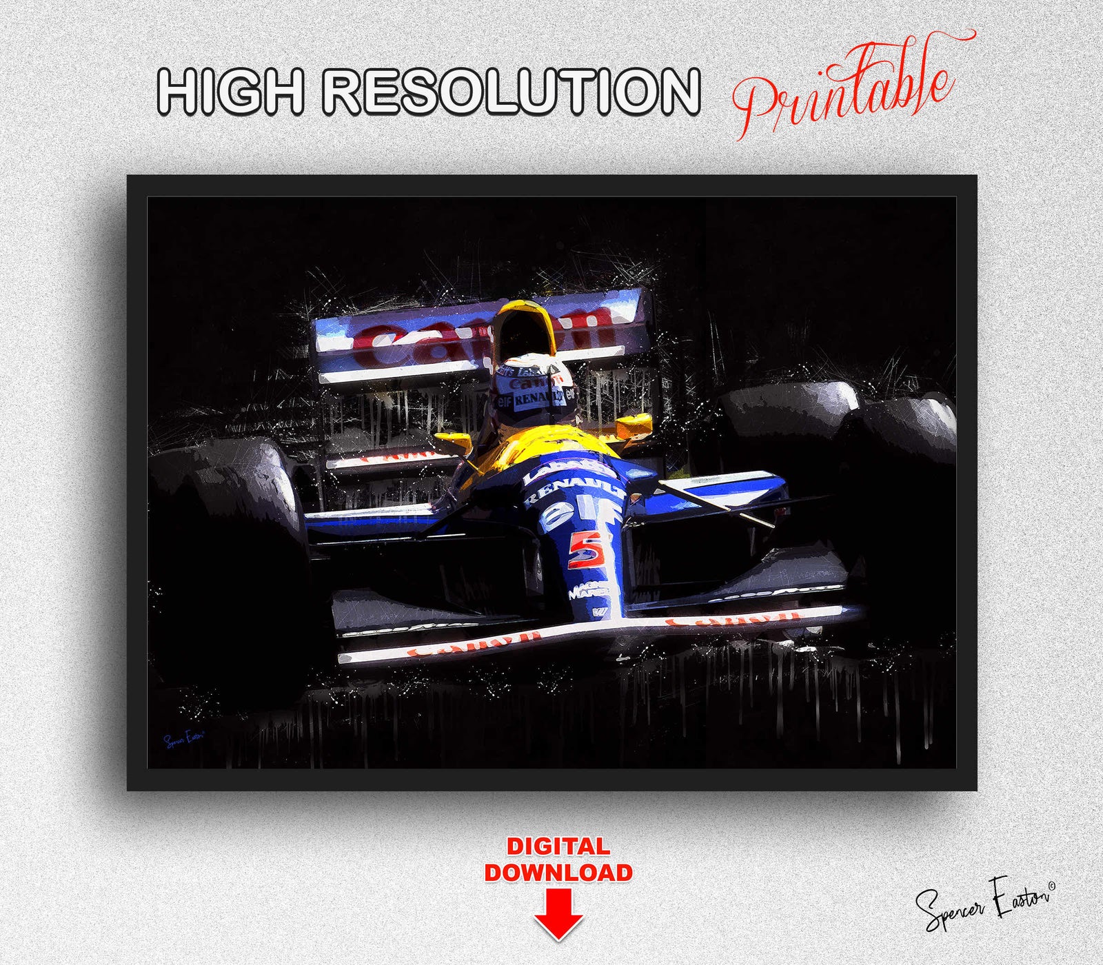 Nigel Mansell Williams 1992 F1 Australian GP RED 5 Watercolour Digital Download