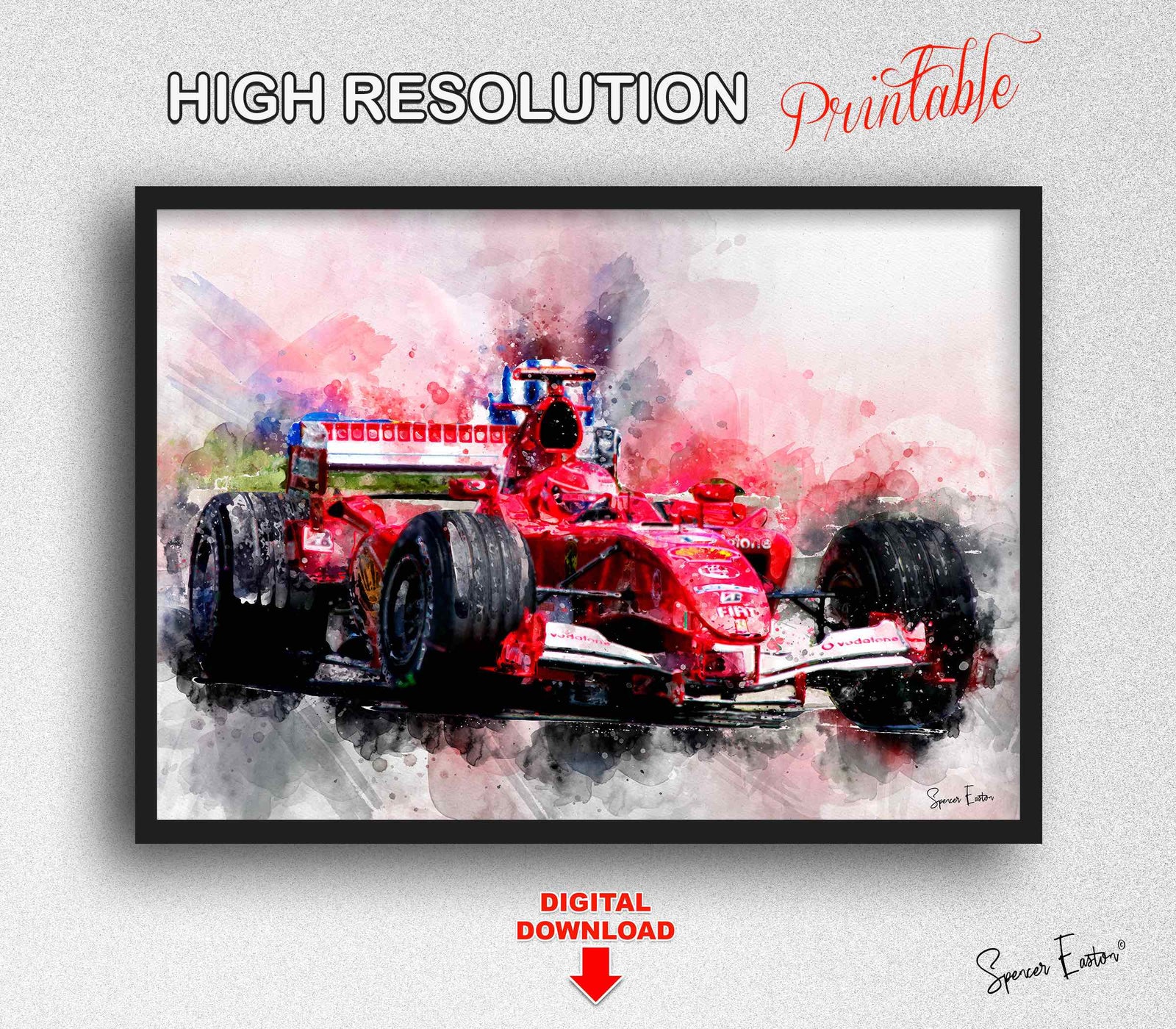 Michael Schumacher Ferrari Watercolor Digital Download